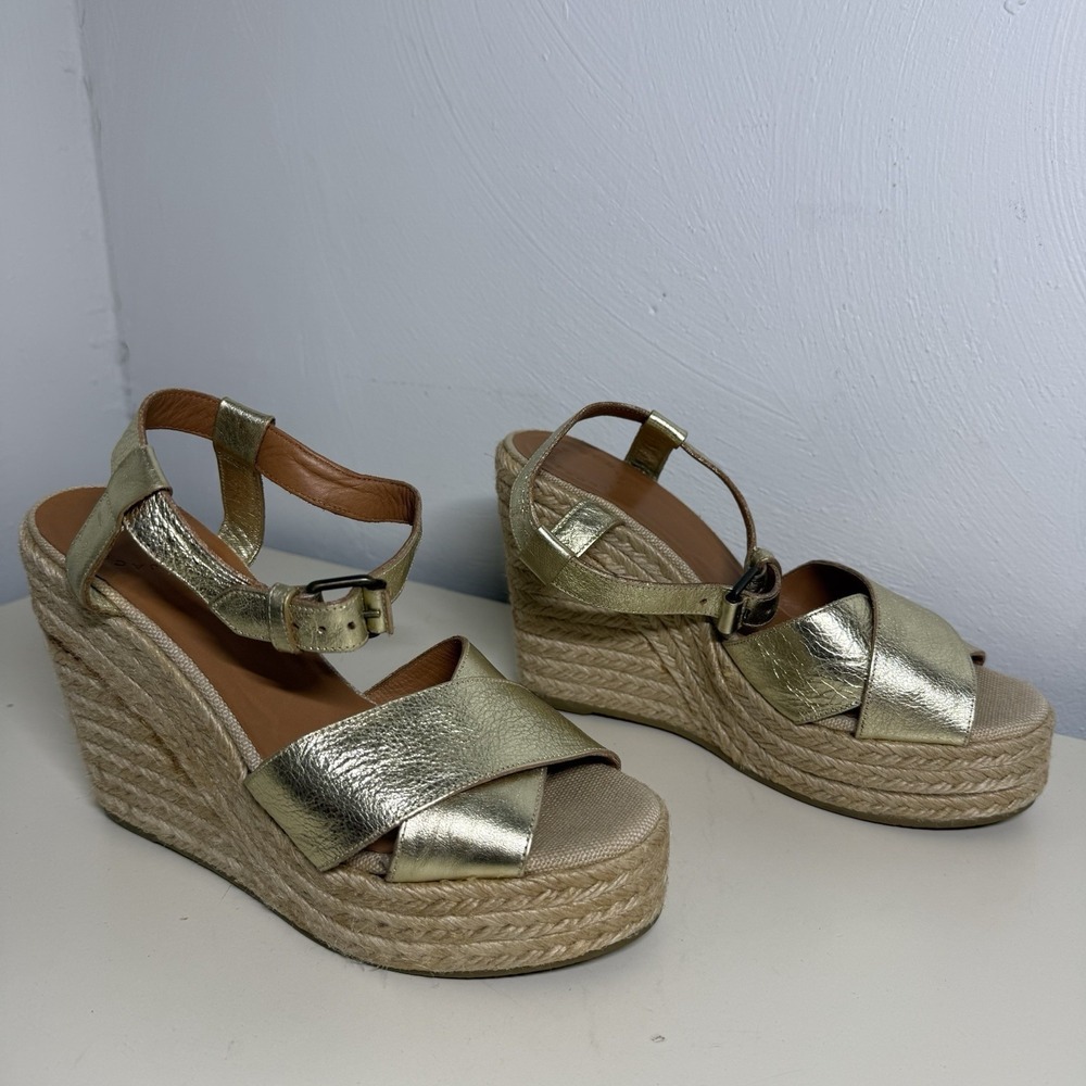 Marc by Marc Jacobs Ankle Strap Wedge Sandals Platform Gold Tone 38 US 8